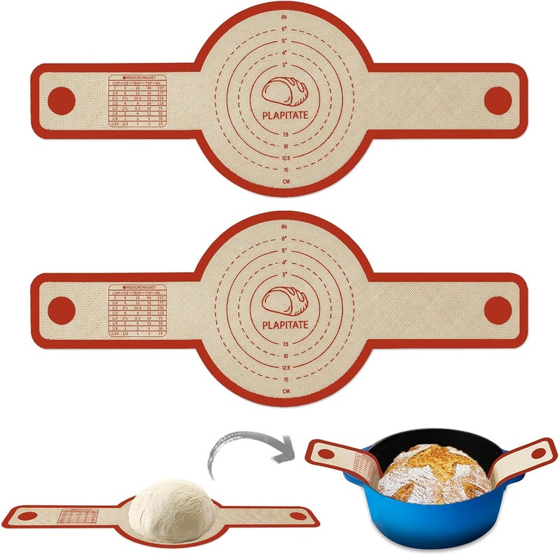 PLAPITATE Silicone Bread Sling for Dutch Oven Liner, 2 Pack Non-Stick, Easy Clean Reusable Silicone Baking Mat with Long Handles, Easy to Transfer Sourdough Bread, Red - Image 1